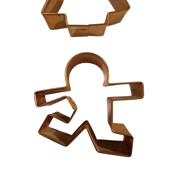 Copper Gingerbread Boy Girl Cookie Cutters 4" Christmas Holiday Riveted Vintage - Picture 6 of 8